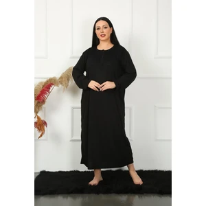 Big Uzun Kol Dantelli Siyah Anne Gecelik 1355