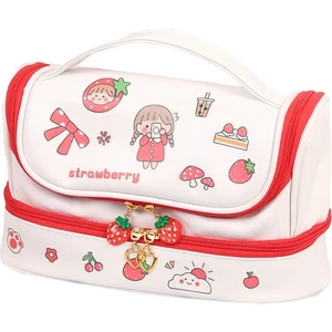 Büyük Kapasiteli Pu Çift Katmanlı Kalem Kutusu Öğrenci Sevimli Kırtasiye Kalem Kutusu (Yurt Dışından)