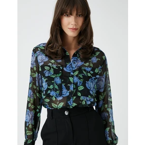 Çiçekli Şifon Gömlek Cepli