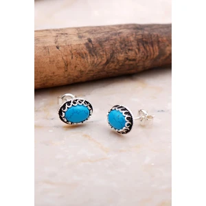 Sümer Telkari Firuze Turkuaz Taşlı Elişi Gümüş Küpe 6046