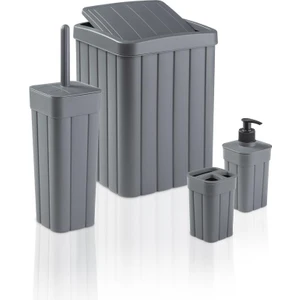 Redro Home Fitil Desen Plastik Lüx 4'lü Tualet Banyo Aksesuar Takımı Seti