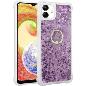 Kny Samsung Galaxy A04 Kılıf Simli Sıvılı Kalpli Yüzüklü Milce Kapak