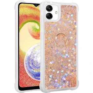 Kny Samsung Galaxy A04 Kılıf Simli Sıvılı Kalpli Yüzüklü Milce Kapak