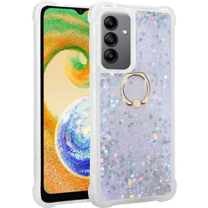 Kny Samsung Galaxy A04S Kılıf Simli Sıvılı Kalpli Yüzüklü Milce Kapak