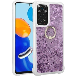 Kny Xiaomi Redmi Note 11 Kılıf Simli Sıvılı Kalpli Yüzüklü Milce Kapak