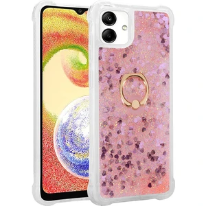 Kny Samsung Galaxy A04 Kılıf Simli Sıvılı Kalpli Yüzüklü Milce Kapak