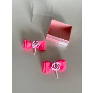 Queen Aksesuar Neon Pembe 2' Li Mini  Lolipop Süslü Kız Çocuk Bebek  Doğum Günü Hediye  Pensli  Toka