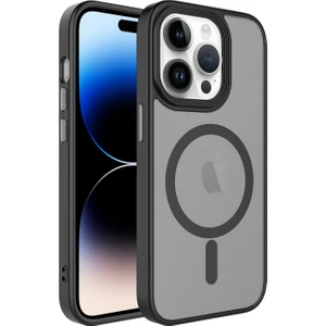 Apple Iphone 14 Pro Max Kılıf Magesafeli Silikon Kenarlı Buzlu Sert Flet Kapak