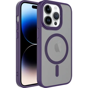 Apple Iphone 14 Pro Max Kılıf Magesafeli Silikon Kenarlı Buzlu Sert Flet Kapak