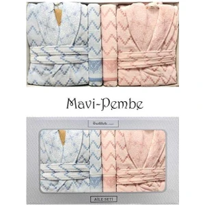 Bornoz Seti Juliette Happy Set Mavi Pembe