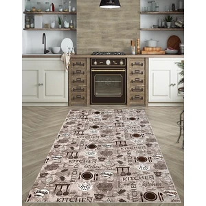 Babil Home Antialerjik Makinede Yıkanabilir Kaymaz Tabanlı Mutfak Halısı Kahve