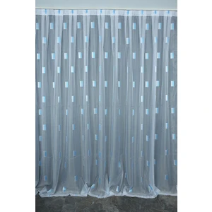 Akça Tekstil Yarım Organze Kareli Mavi Model Beyaz Renk Tek Kanat Hazır Dikilmiş Pileli Fon Perde 300*260 cm