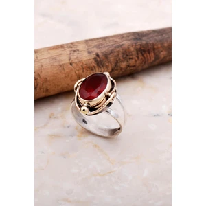 Sümer Telkari Elişi Yakut Taşlı Gümüş Yüzük 3717