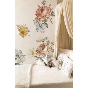 Vintage Soft Kahve Tonlarında Çiçekler Çocuk Odası Sticker Seti