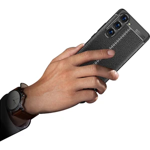 Samsung Galaxy S23 Kılıf Kamera Korumalı Dikiş Desenli Darbe Emici Deri Görünüm Silikon Kapak