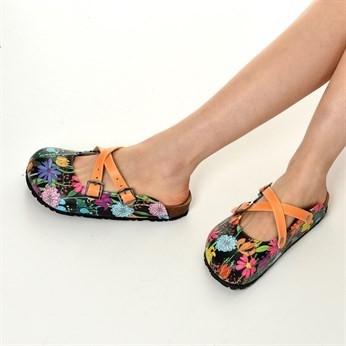 Aziz Şahin Shoes Azizsahinshoes 5419 Renkli Çiçek Çapraz Sabo Terlik görsel 4