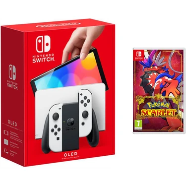 Nintendo Switch OLED Beyaz Yeni Nesil Konsol 64GB + Pokemon Scarlet Oyunlu