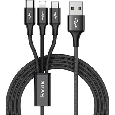 Baseus Rapid Series 3 In 1 Type-C + Lightning + Micro USB Kablo Hızlı Şarj