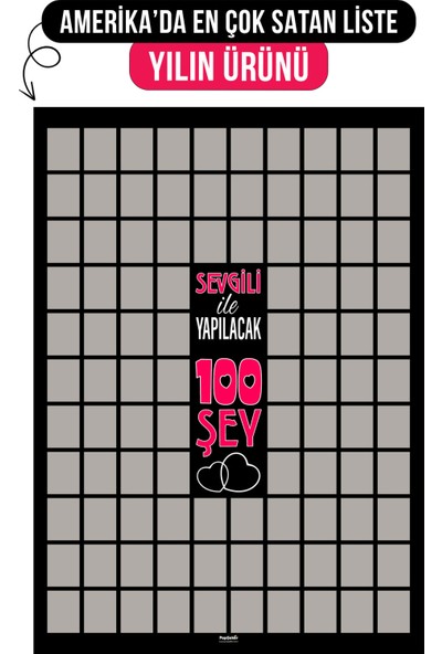 Sevgili ile Yapılacak 100 Şey Kazıkazan Poster, Sevgiliye Hediye, Kazınabilir Poster Kolay Kazıma