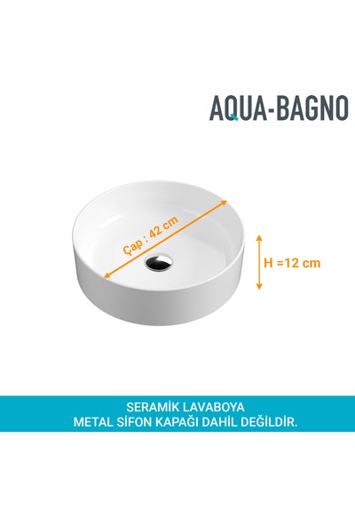 Aqua Bagno Bianzo Tezgah Üstü Çanak Lavabo,batarya Deliksiz,42 cm Beyaz