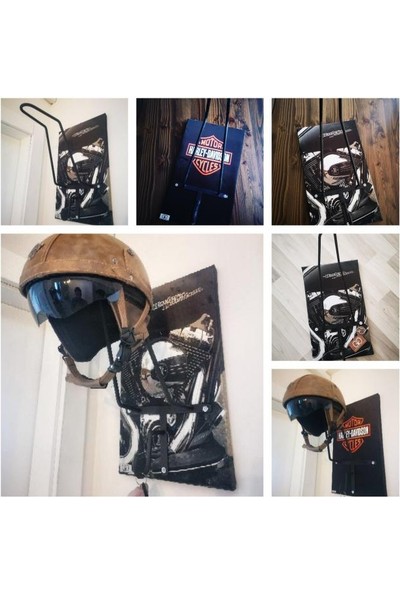 Ggart Decoration Motorcu Kask Askısı Kanvas Baskı Harley 12 (Tekli Askılık)