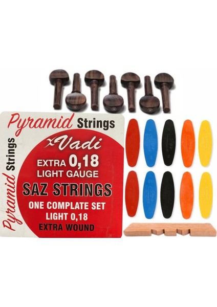 Vadi 0.18 Pyramid Kısa Sap Bağlama Teli Pelesenk Burgu Tezene Eşik 4'lü Set