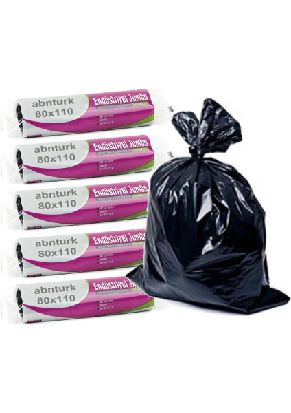 Endüstriyel Jumbo 80 x 110 Siyah Çöp Poşeti 5 x 10 Adet