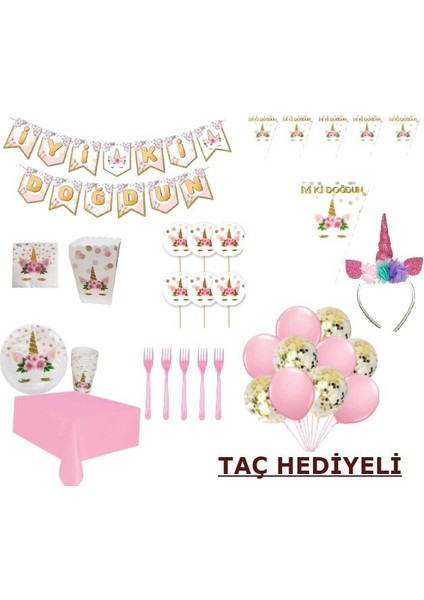 Çiçekli Unicorn Doğum Günü Seti
