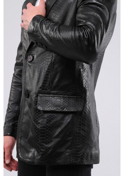 Erkek Hakiki Deri Yılan Baskı Blazer Ceket fiyatları