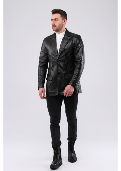 Erkek Hakiki Deri Yılan Baskı Blazer Ceket modelleri