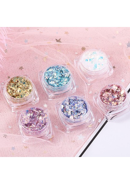 6'lı Gloria Göz Makyajı Jel Glitter Set Makeup Nail Art Resin Art Kalıcı Oje Protez Tırnak Süsleme