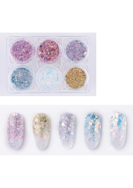 6'lı Gloria Göz Makyajı Jel Glitter Set Makeup Nail Art Resin Art Kalıcı Oje Protez Tırnak Süsleme