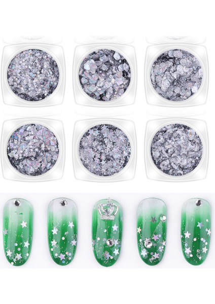 6'lı Victoria Jel Glitter Set Göz Çevresi Makeup Nail Art Resin Art Kalıcı Oje Protez Tırnak Süsleme