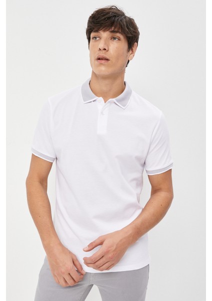 ALTINYILDIZ CLASSICS Erkek Beyaz-beyaz Slim Fit Dar Kesim Polo Yaka Kısa Kollu Basic Tişört