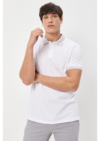 ALTINYILDIZ CLASSICS Erkek Beyaz-beyaz Slim Fit Dar Kesim Polo Yaka Kısa Kollu Basic Tişört fırsatları