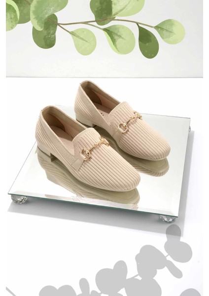 Bej Triko Kadın Loafer Ayakkabı K01320302082