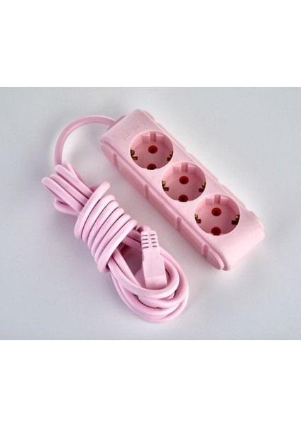 Pembe Renkli Topraklı Kablolu Grup Priz 5 Metre