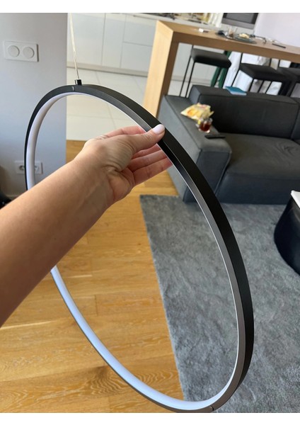 / Butel / Sarkıt Avize / Tekli Çember / 80 cm / Antrasit Gövde / 3 Renk Işık