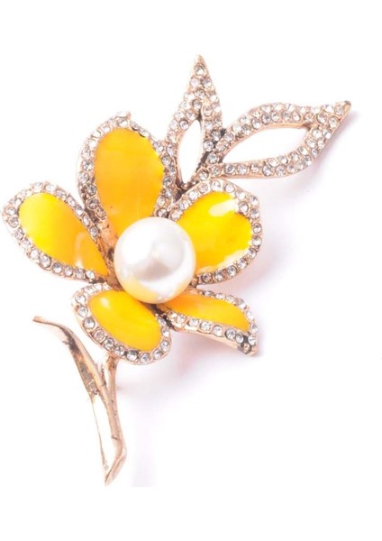 Broş Çiçekli Otantık Desenli Bronz Kristal Taşli fiyatları