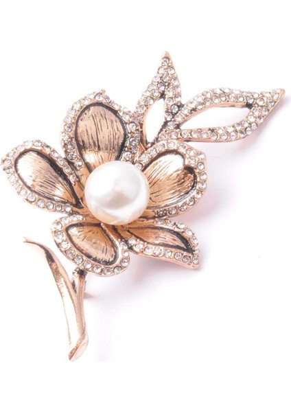Broş Çiçekli Otantık Desenli Bronz Kristal Taşli fiyatları