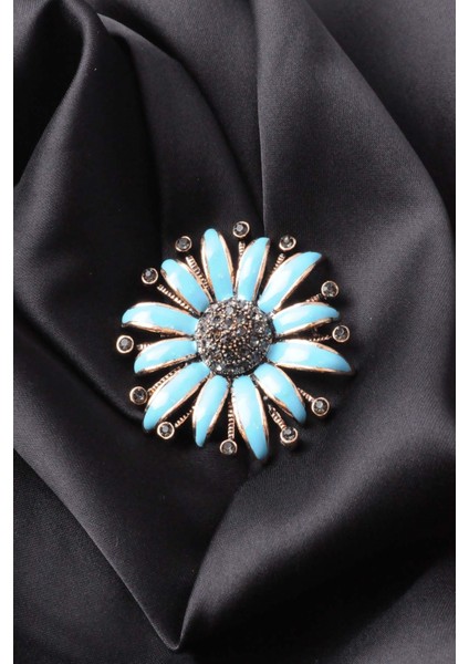 Broş Çiçekli Otantık Desenli Bronz Kristal Taşli