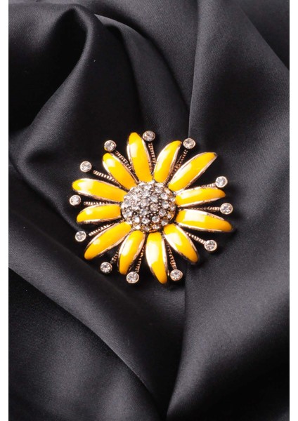 Broş Çiçekli Otantık Desenli Bronz Kristal Taşli