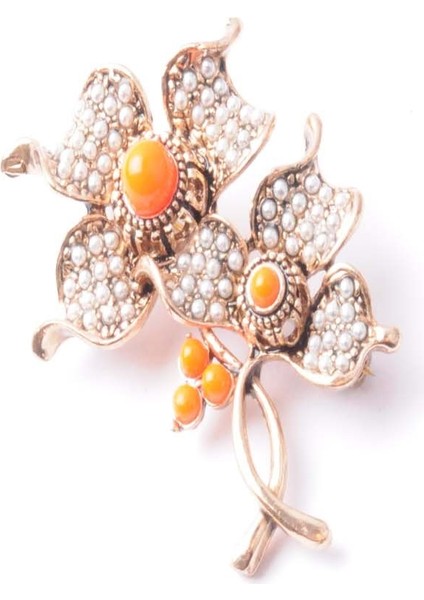 Broş Çiçekli Otantık Desenli Bronz Kristal Taşli fiyatları