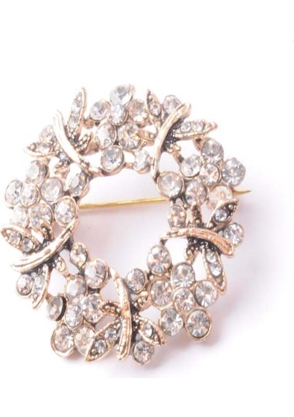 Broş Çiçekli Otantık Desenli Bronz Kristal Taşli fiyatları