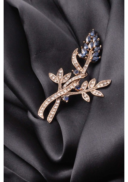 Broş Çiçekli Otantık Desenli Bronz Kristal Taşli