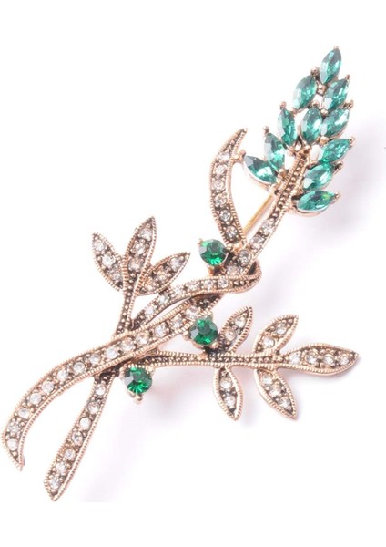 Broş Çiçekli Otantık Desenli Bronz Kristal Taşli fiyatları