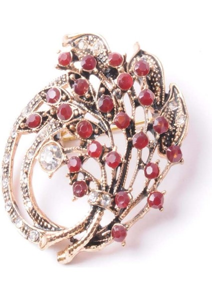 Broş Çiçekli Otantık Desenli Bronz Kristal Taşli fiyatları