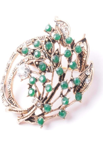 Broş Çiçekli Otantık Desenli Bronz Kristal Taşli fiyatları