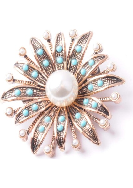 Broş Çiçekli Otantık Desenli Bronz Kristal Taşli fiyatları