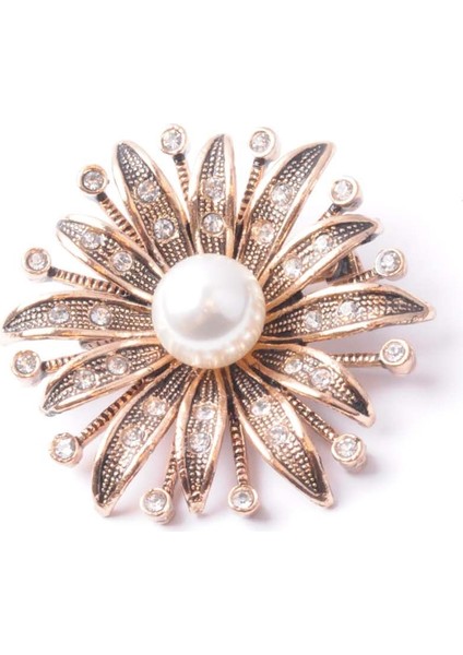 Broş Çiçekli Otantık Desenli Bronz Kristal Taşli fiyatları